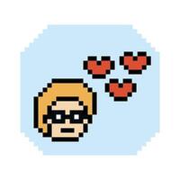 Happy heart with man male boy face 8 bit pixel art. vector
