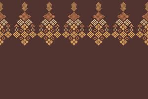 Pixel art of ethnic pattern brown background fabric design art. vector