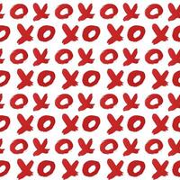 Seamless pattern XOXO on white background. XO drawn with red lipstick. Hugs and kisses abbreviation symbol. Easy to edit template for Valentines Day. vector