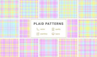 A geometric plaid collection with a mix of textured check patterns, ideal for fabric prints, rustic backgrounds, and British-style clothing. vector