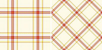 Elegant red, yellow, and white plaid patterns. Versatile design perfect for textile prints, website backgrounds, or crafting projects. Offers two distinct plaid styles in a seamless repeat. vector