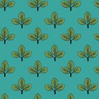 Seamless teal pattern featuring stylized green leaves. Ideal for textile design, wallpaper, or branding. A simple yet elegant motif conveying growth, nature, and freshness. vector