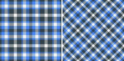 Two seamless plaid patterns in cool blue, gray, and white. Perfect for textile design, website backgrounds, or crafting projects. Versatile and stylish, these checks offer a classic yet modern feel. vector