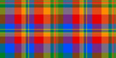 Vibrant, multicolored plaid pattern. Perfect for textile design, fashion, website backgrounds, and crafting projects. Bold, geometric design evokes energy and joy. vector