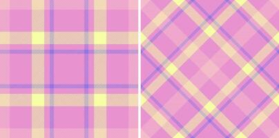 Pastel pink and yellow plaid patterns. Perfect for textile design, fashion, scrapbooking, and branding. Versatile, soft, and charming, these seamless textures offer a delightful aesthetic. vector
