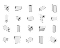 Collection of paper roll icons in various positions, illustrating versatility and different applications. Minimalist design perfect for websites, presentations, or packaging. vector