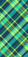Vibrant diagonal plaid pattern in teal, lime, and olive green. Perfect for textile design, website backgrounds, or fashion projects. vector