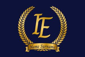 Initial letter I and E, IE monogram logo design with laurel wreath. Luxury golden calligraphy font. vector