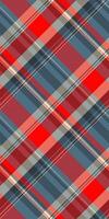 Vibrant diagonal plaid pattern in red, blue, and beige tones. Perfect for textile design, apparel, or website backgrounds. vector