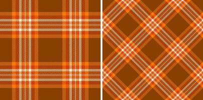 Two autumnal plaid patterns, a classic and a diagonal design, in rich brown, orange, and cream. Perfect for fallthemed projects, textile designs, and seasonal branding. vector