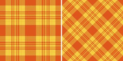 Vibrant orange and yellow plaid patterns, perfect for autumnal designs. Two distinct styles offer versatility classic checks and dynamic diagonals. Use for textiles, websites, or fallthemed projects. vector
