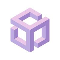 Abstract isometric cube design. Purple geometric shapes create a modern, minimalist image perfect for tech, branding, or architectural concepts. Evokes innovation, complexity, and structure. vector