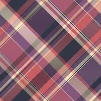Minimal plaid fabric, official seamless check tartan. Sixties background texture pattern textile in pink and dark colors. vector
