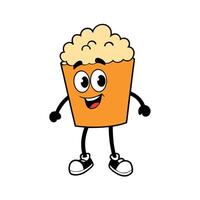 Popcorn Mascot Cartoon Character with Funny Face and Shoes on Transparent Background vector
