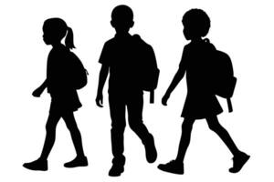 Silhouette of Diverse Students Walking with Backpacks on Transparent Background vector
