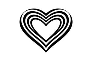 Striped Heart Shape Outline with Black Lines on Transparent Background Design vector