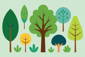 Stylized Trees with Geometric Shapes on Light Green Background vector