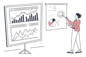 Businesswoman Explaining Data Charts With Presentation Board On White Background vector