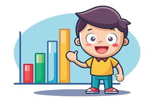 Cartoon Boy with Colorful Bar Graph Presenting Thumbs Up On White Background vector