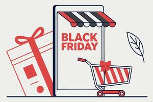 Stylized Mobile with Shopping Cart, Gift Box, and Stripes on Light Background vector