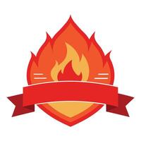 Flame Emblem with Red Ribbon Banner on Transparent Background Flat vector