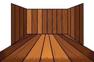 Empty cartoon wooden planks interior with transparent background for space, wall, floor vector