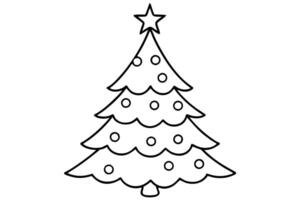 Outlined Christmas Tree with Star and Ornaments on Transparent Background vector