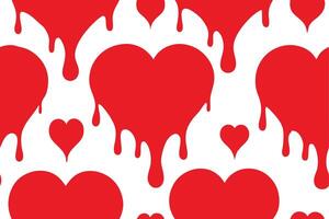 Red dripping heart shapes seamless pattern on a white background for Valentine's Day vector