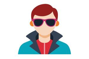 Flat Cartoon Man with Pink Sunglasses and Blue Jacket on Transparent Background vector