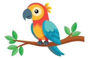 Cartoon Parrot Bird on Branch Colorful Tropical Bird with Transparent Background vector