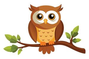 Cartoon Brown Owl on Tree Branch With Transparent Background vector