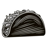 A striking and minimalist silhouette of a taco, with a curved shell and delectable fillings. png
