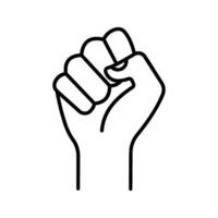 Black hand raised in a clenched fist icon. vector