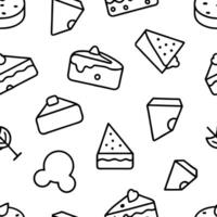 Seamless Pattern with Different Black and White Outlined Cakes on White Backdrop vector