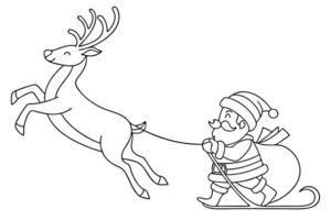 Santa Claus Pulling Reindeer on Sled Outline Transparent vector