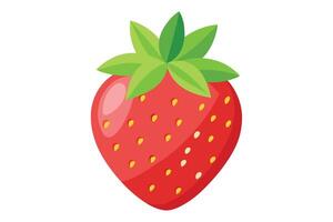 Simple Red Strawberry with Green Leaves and Yellow Seeds on Transparent Background vector