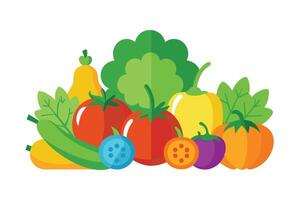 Flat Design Still Life with Tomatoes, Pumpkin, Lettuce and Colorful Vegetables vector
