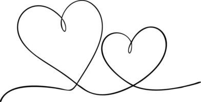 Minimalist Two Hearts One Line on White Background, Love Symbol Design vector