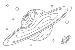 Outlined Ringed Planet with Line Art Style on White Background vector