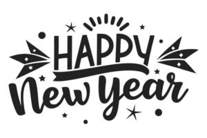 Elegant Happy New Year Typography with Stars on Transparent Background Design vector