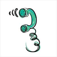 Retro doodle- style illustration of a vintage wired telephone with playful details vector