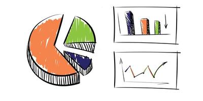 Vibrant doodle art with multiple graph types vector