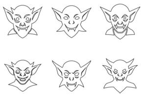 Set of Black and White Goblin and Vampire Face Line Art Icons vector