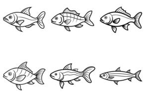 6 fish's bundle line art on white background, fish line art bundle. vector