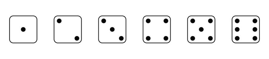 A row of six dice, each showing a different number from one to six, arranged in ascending order on a white background. vector