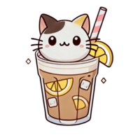 A cat with a drink in a glass png