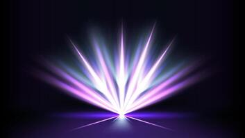 Dynamic light display with purple and blue rays illuminating a dark background in an artistic performance. vector