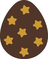 Flat illustration of a brown Easter egg decorated with golden stars of different sizes, creating a cozy festive style vector