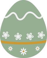 Green egg with white flowers and a wavy pattern, creating a gentle springtime look vector