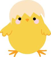 A chick with a shell on its head. Playful cartoon character vector